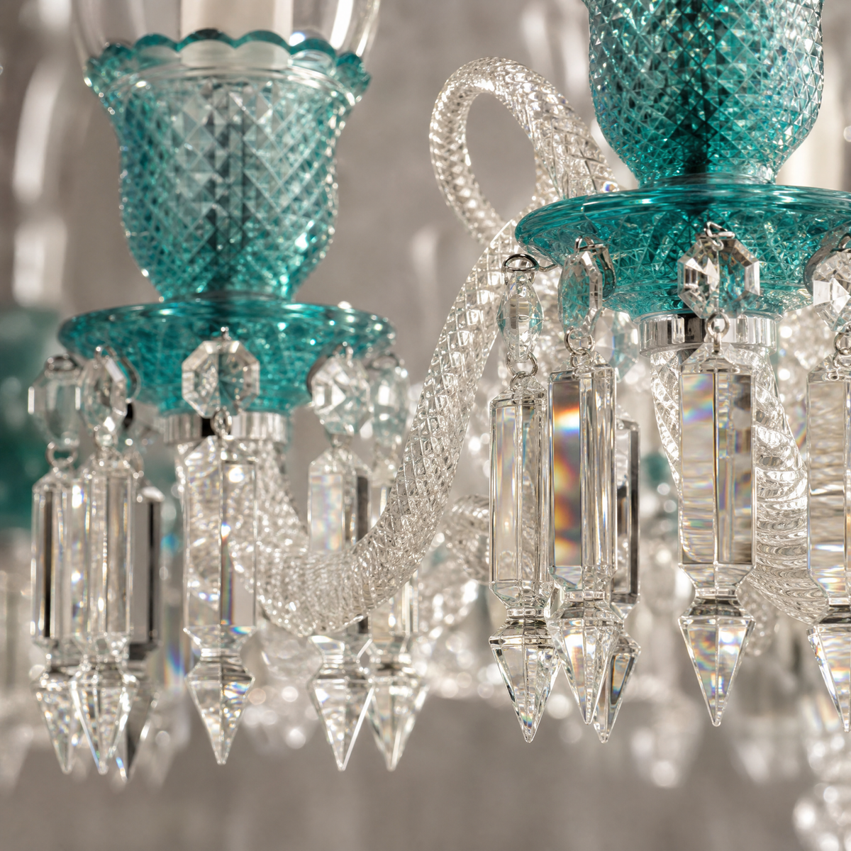 10-Light Teal Tulip Glass Linear Chandelier