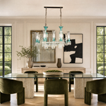 10-Light Teal Tulip Glass Linear Chandelier