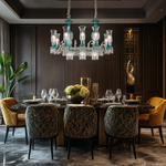 10-Light Teal Tulip Glass Linear Chandelier