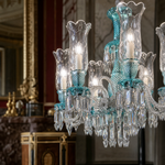10-Light Teal Tulip Glass Linear Chandelier