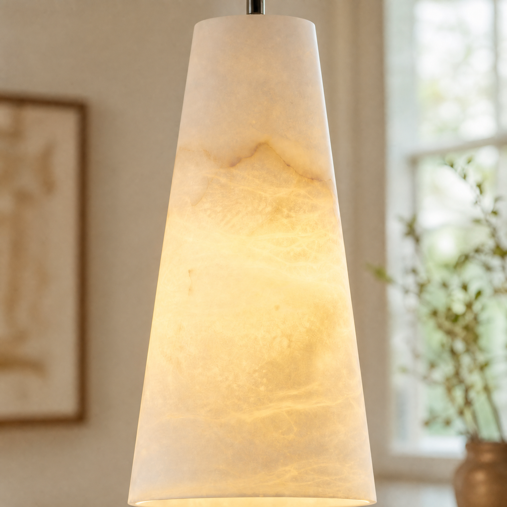 10" Natural Spanish Alabaster Conical Pendant Light