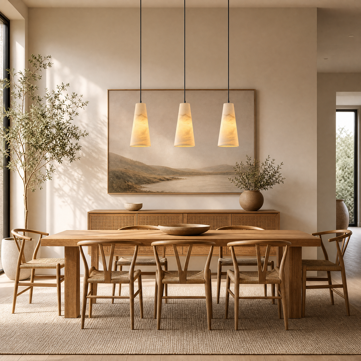 10" Natural Spanish Alabaster Conical Pendant Light
