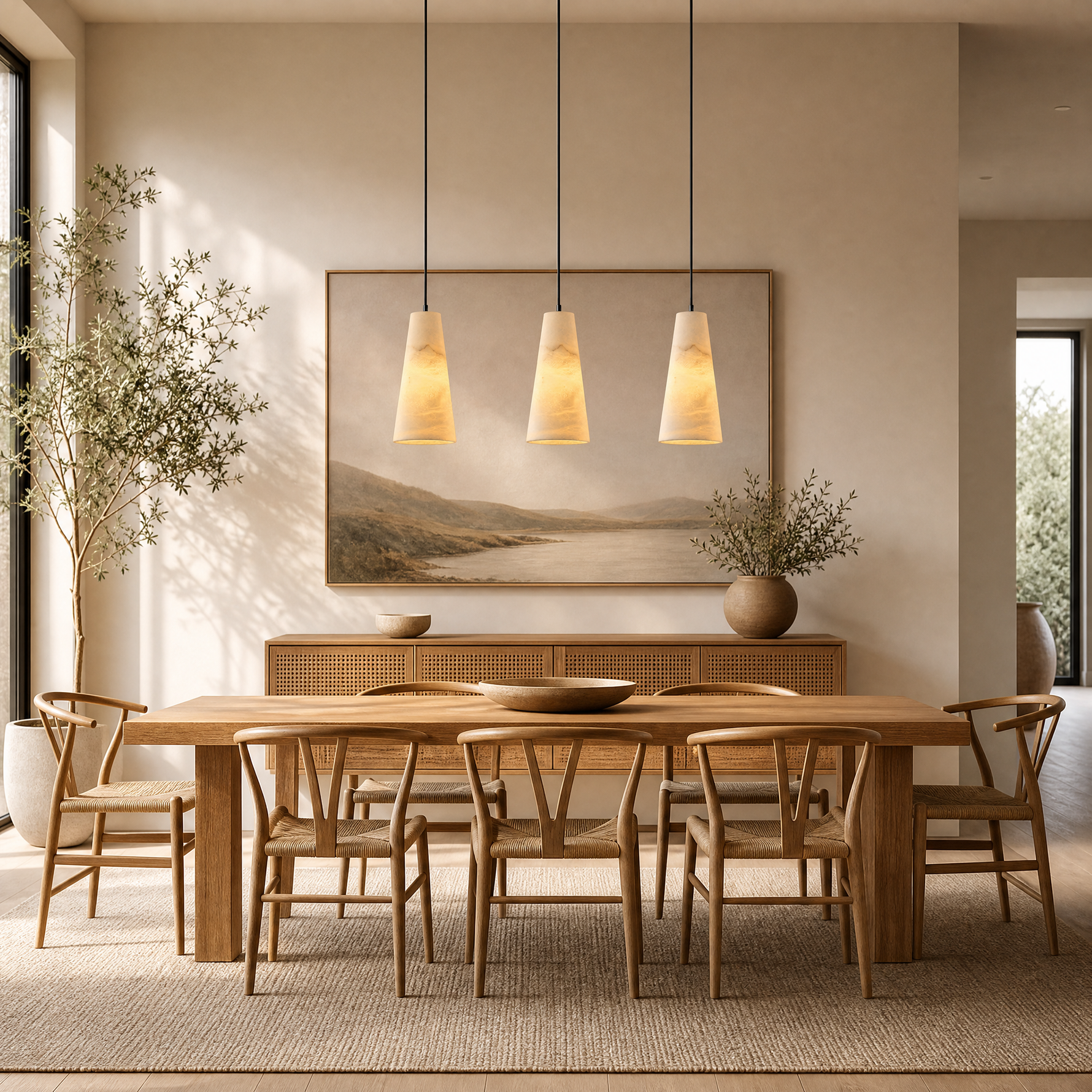 10" Natural Spanish Alabaster Conical Pendant Light