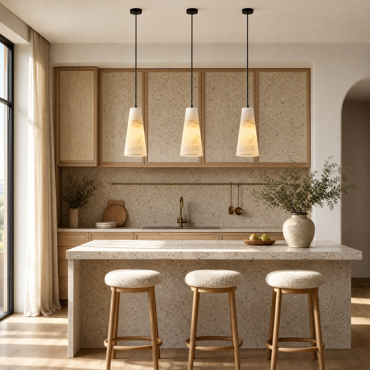 10" Natural Spanish Alabaster Conical Pendant Light