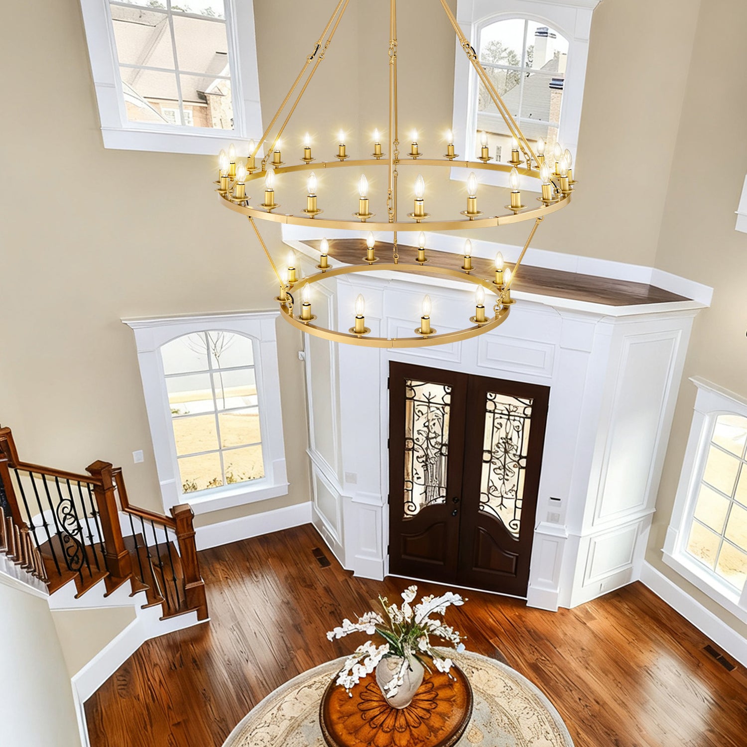Two-Tier Cartwheel Chandelier 36-Light - Gold
