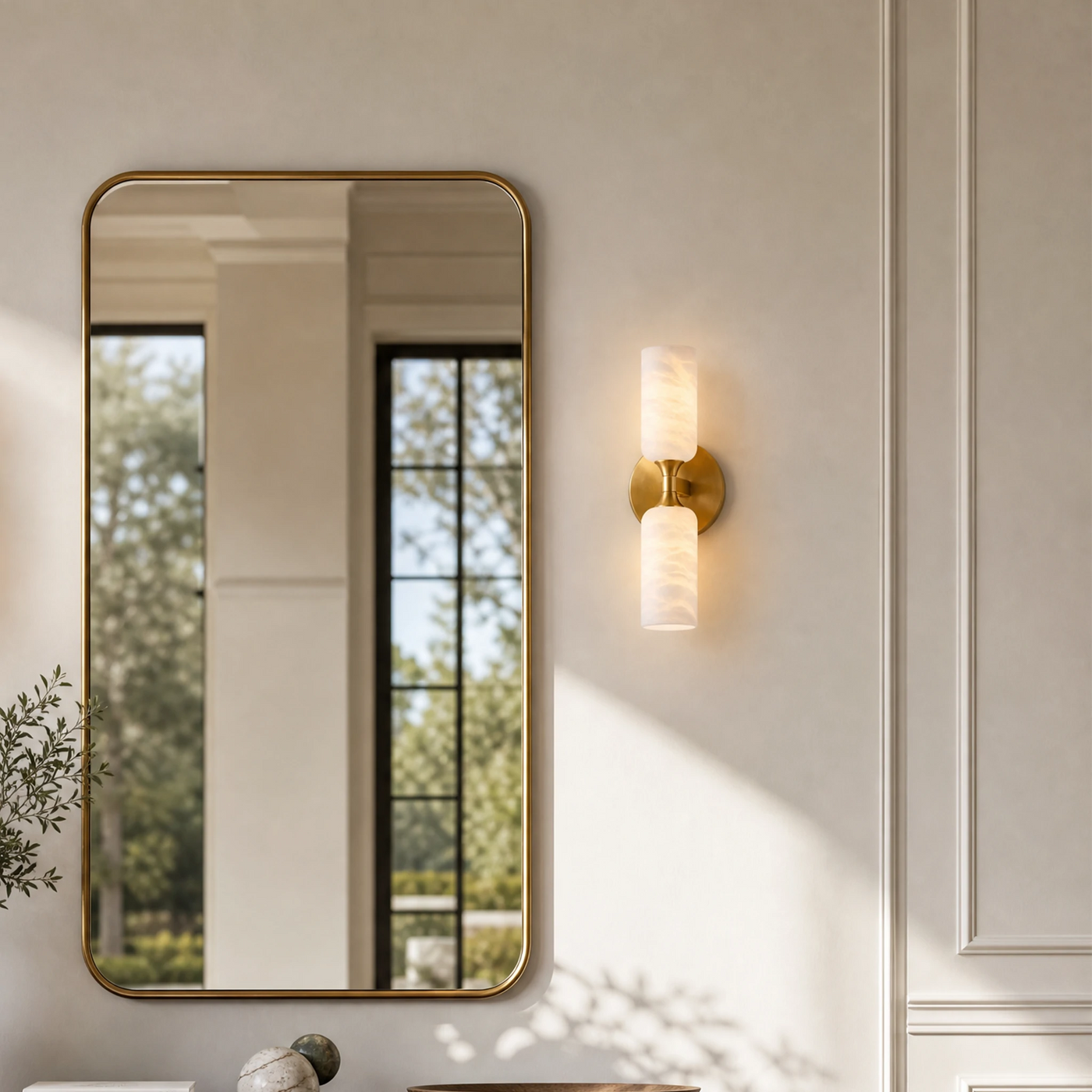 14'' Modern Alabaster and Brass Wall Sconce