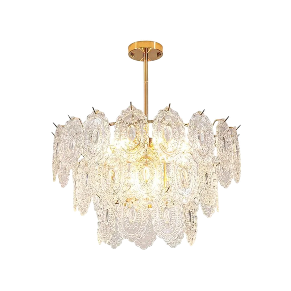 Gold Wave Glass Chandelier with Clear Crystal Panels