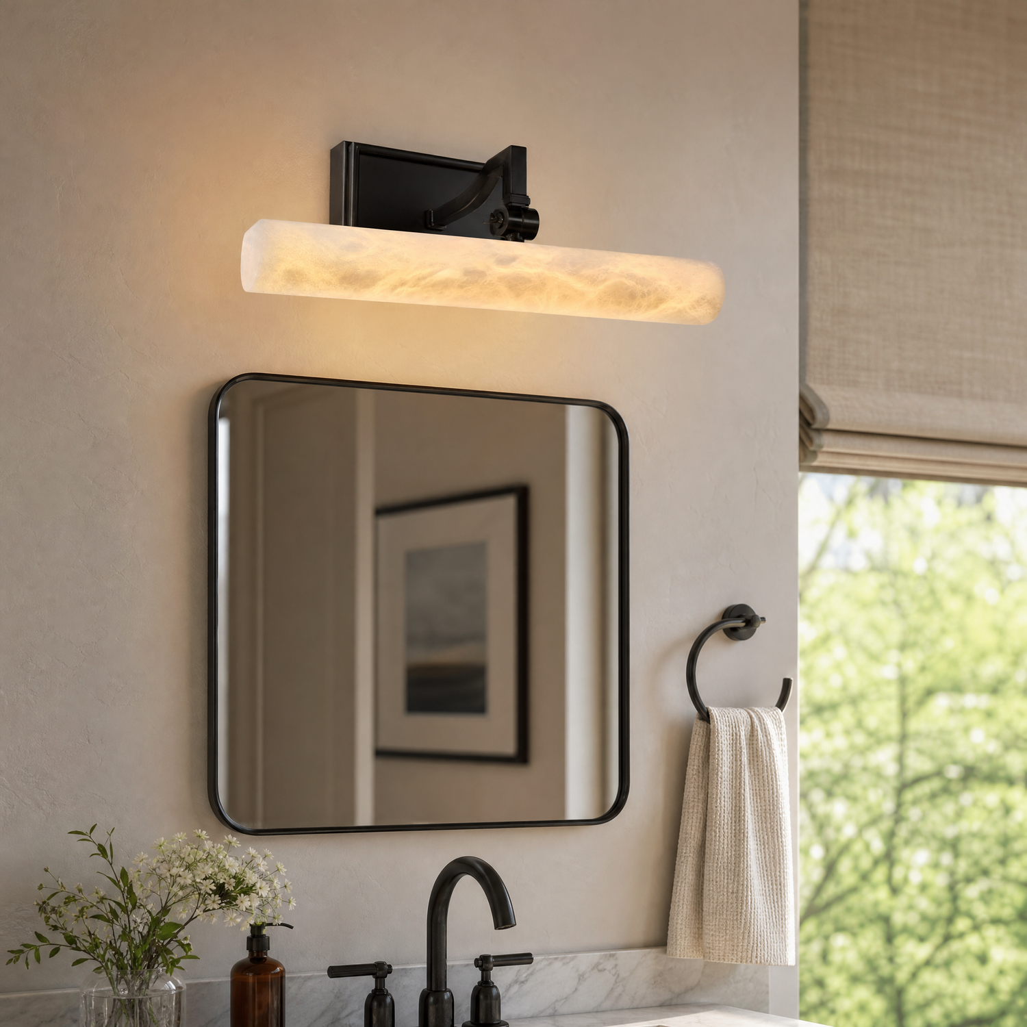 12 Inch Marble Cylinder Vanity Light Single - Matte Black