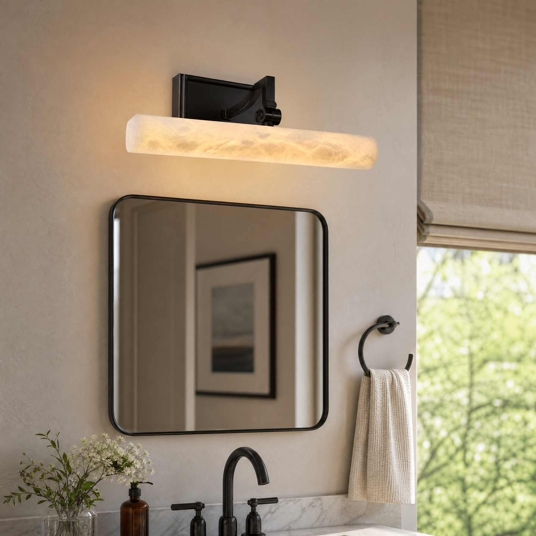 12 Inch Marble Cylinder Vanity Light Single - Matte Black