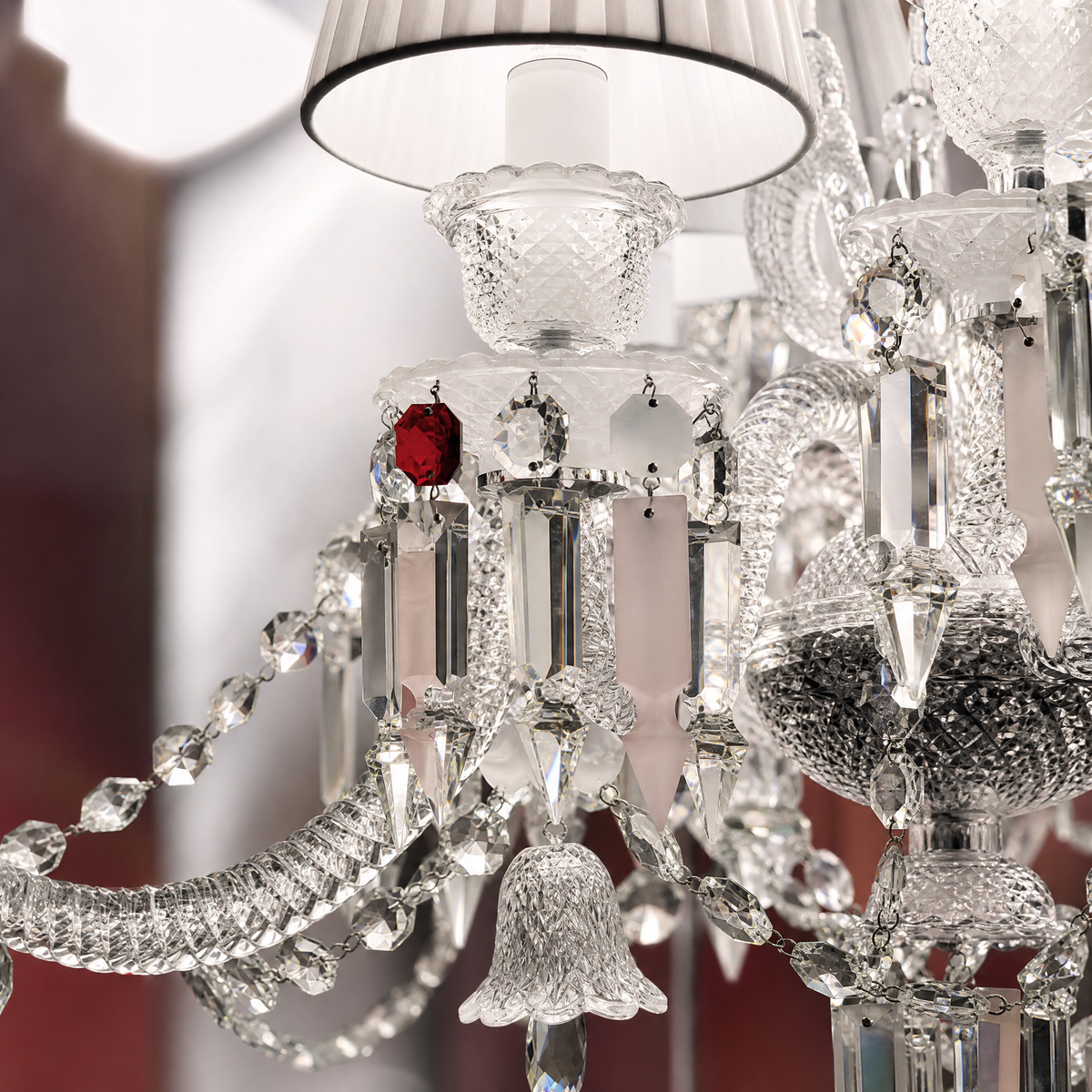 12-Light 2-Tier Pink Crystal Pleated Shade Chandelier