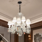 12-Light 2-Tier Pink Crystal Pleated Shade Chandelier