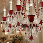 12-Light Candle Red Glass Crystal Chandelier