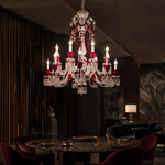 12-Light Candle Red Glass Crystal Chandelier