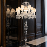 12-Light Fabric Shade Crystal Textured Glass Floor Lamp