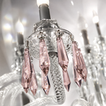 12-Light Pink Crystal Candle Coiled Glass Chandelier