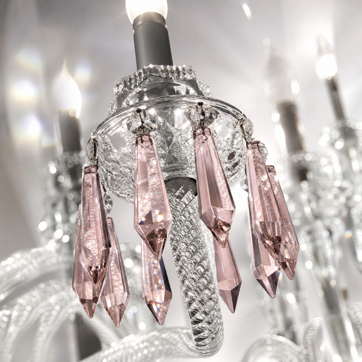 12-Light Pink Crystal Candle Coiled Glass Chandelier