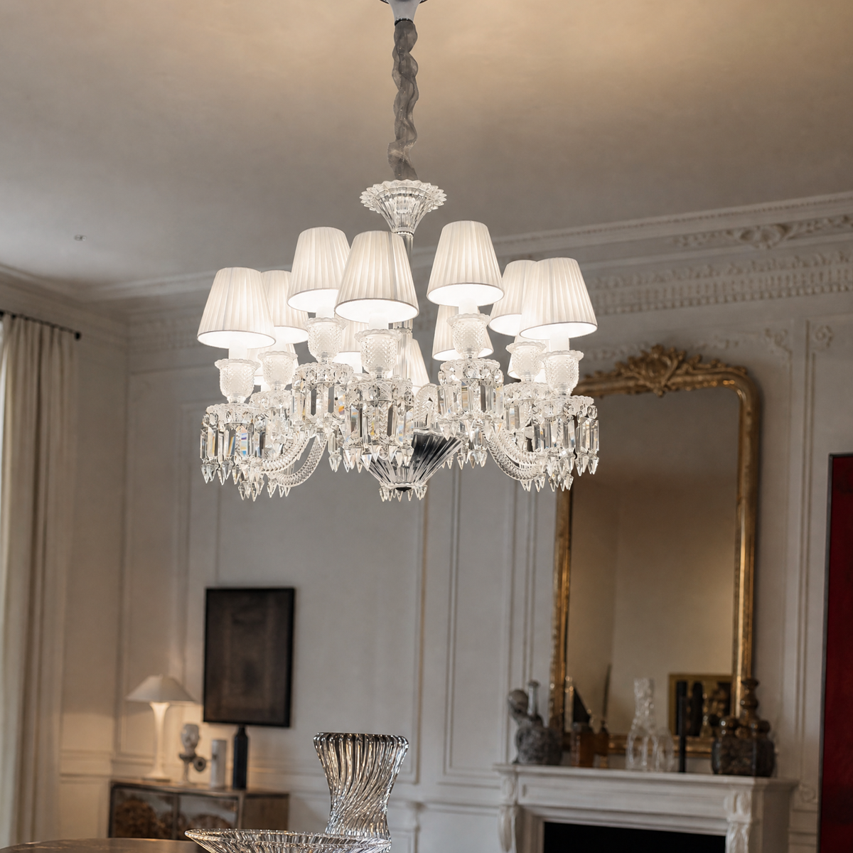 12-Light Pleated Shade Crystal Chandelier