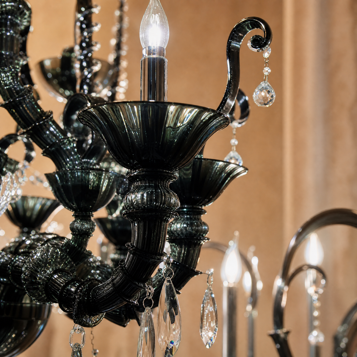 12-Light Smoke Swirled Glass Candle Chandelier