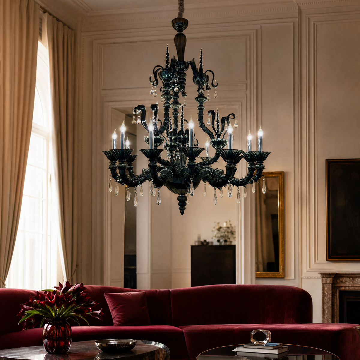 12-Light Smoke Swirled Glass Candle Chandelier