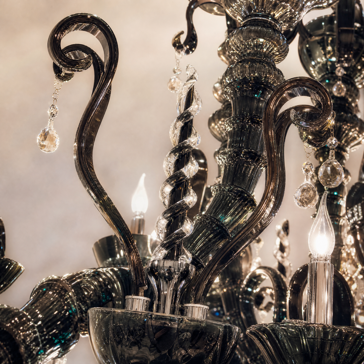 12-Light Smoke Swirled Glass Candle Chandelier