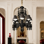 12-Light Tiered Black Shade Prism Glass Chandelier