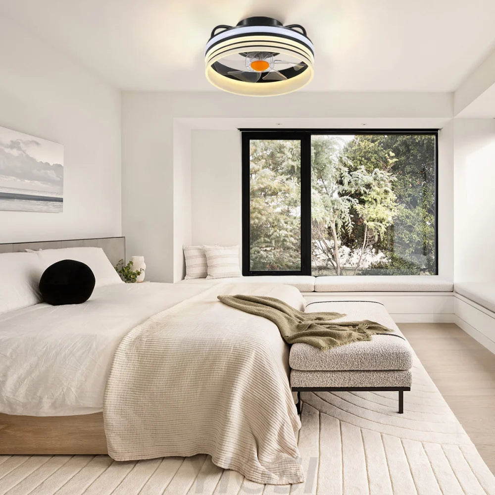 13’’ Enclosed Ceiling Fan with Remote & Stepless Dimming – Black Ceiling Lights