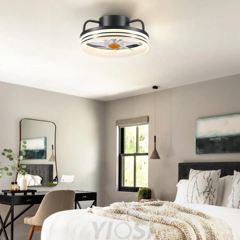 13’’ Enclosed Ceiling Fan with Remote & Stepless Dimming – Black Ceiling Lights