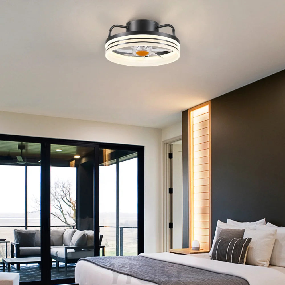 13’’ Enclosed Ceiling Fan with Remote & Stepless Dimming – Black Ceiling Lights