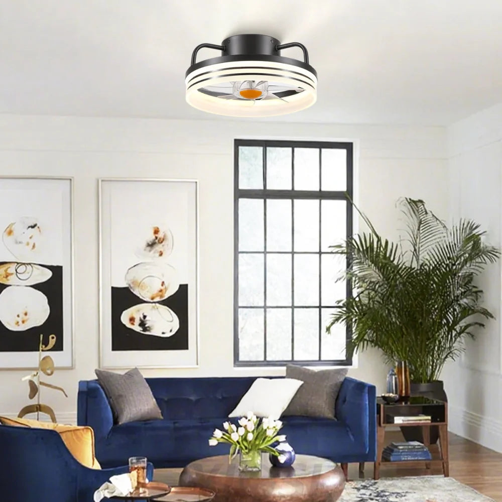 13’’ Enclosed Ceiling Fan with Remote & Stepless Dimming – Black Ceiling Lights