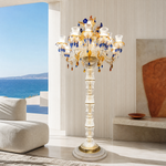 14-Light Blue Amber Floral Glass Floor Lamp