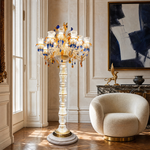 14-Light Blue Amber Floral Glass Floor Lamp