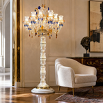 14-Light Blue Amber Floral Glass Floor Lamp