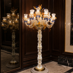 14-Light Blue Amber Floral Glass Floor Lamp