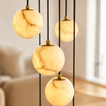 14-Light Gold Natural Alabaster Staircase Chandelier