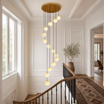 14-Light Gold Natural Alabaster Staircase Chandelier