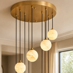 14-Light Gold Natural Alabaster Staircase Chandelier