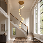 14-Light Gold Natural Alabaster Staircase Chandelier
