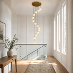 14-Light Gold Natural Alabaster Staircase Chandelier