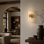 14'' Modern Spanish Alabaster and Brass Wall Sconce