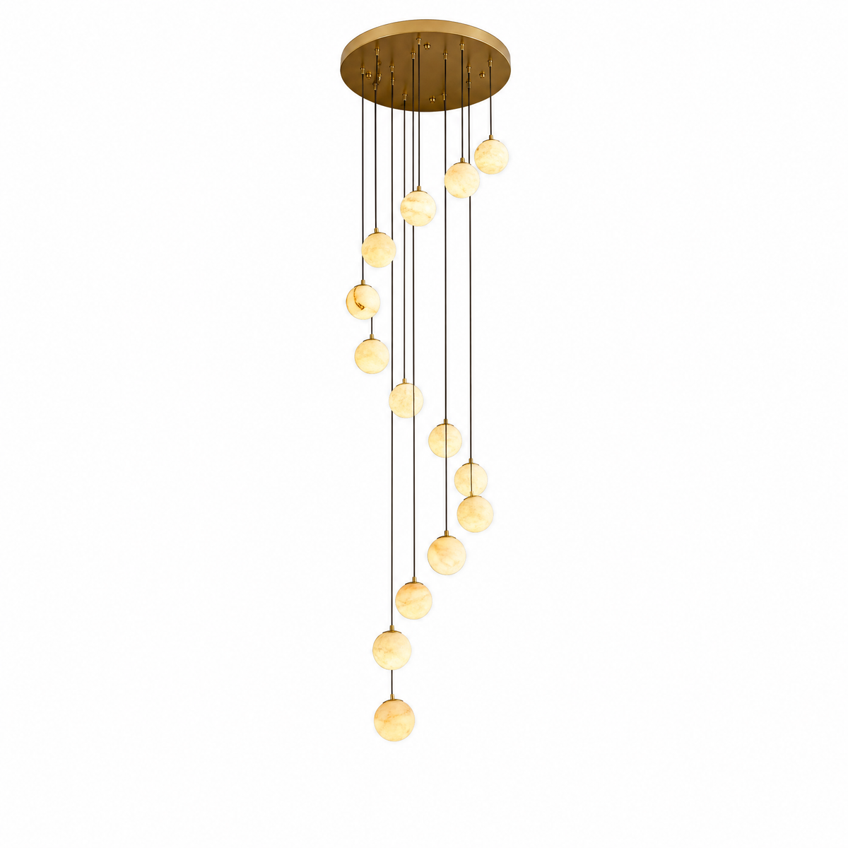 14-Light Gold Natural Alabaster Staircase Chandelier