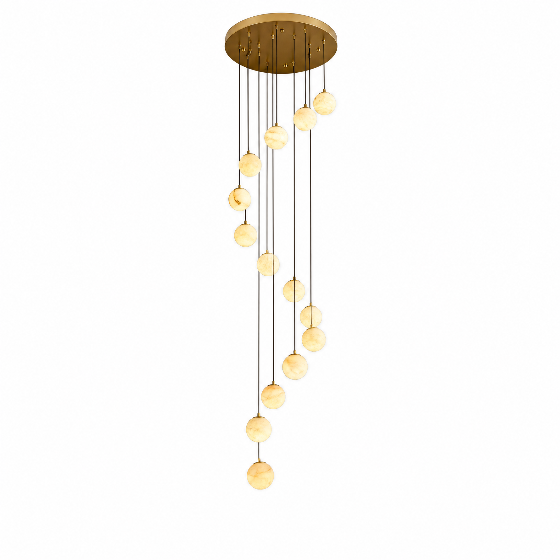 14-Light Gold Natural Alabaster Staircase Chandelier