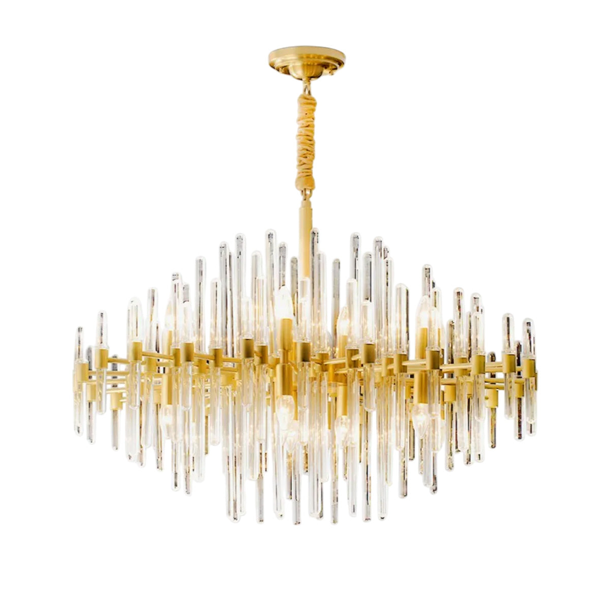Vintage Antique Brass Chandelier with Clear Glass Rods – Elegant Starburst Lighting