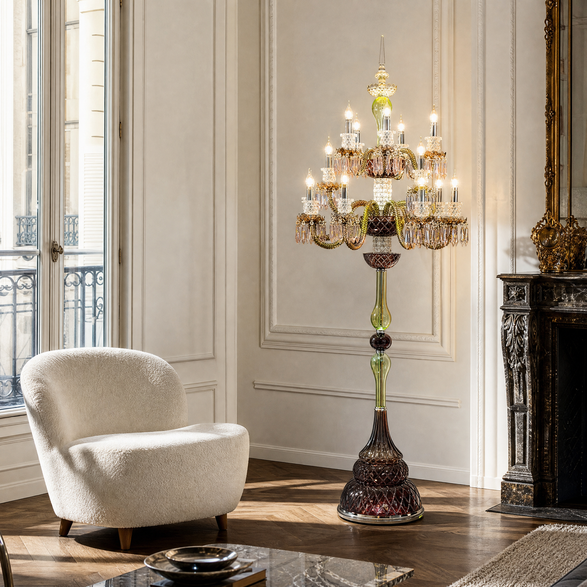 15-Light Multi-Colored Tiered Candle Crystal Floor Lamp