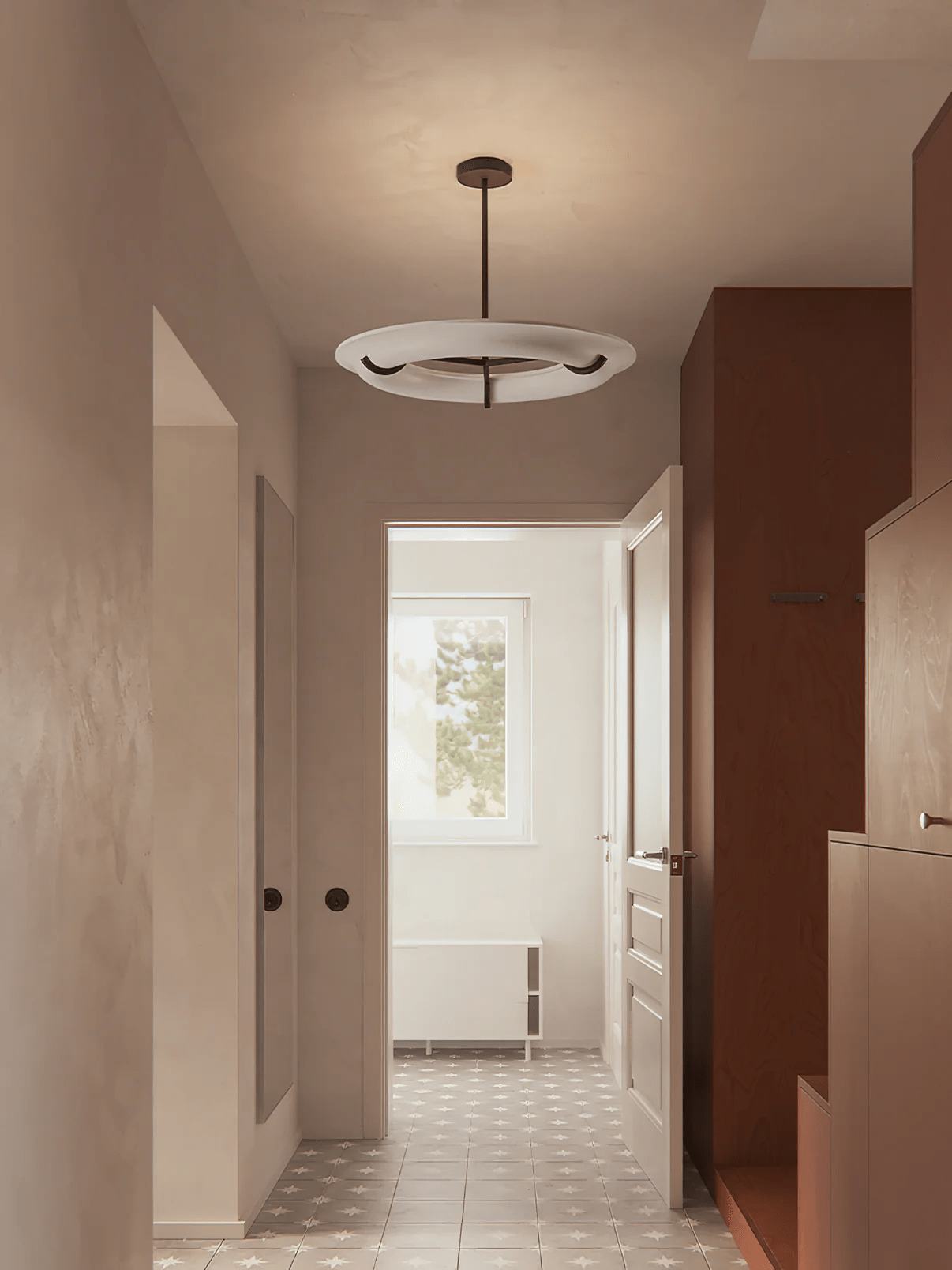 Carve Alabaster Pendant Light – Hand‑Carved Stone Shade with Black Frame
