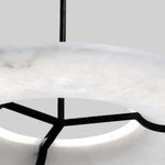 Carve Alabaster Pendant Light – Hand‑Carved Stone Shade with Black Frame