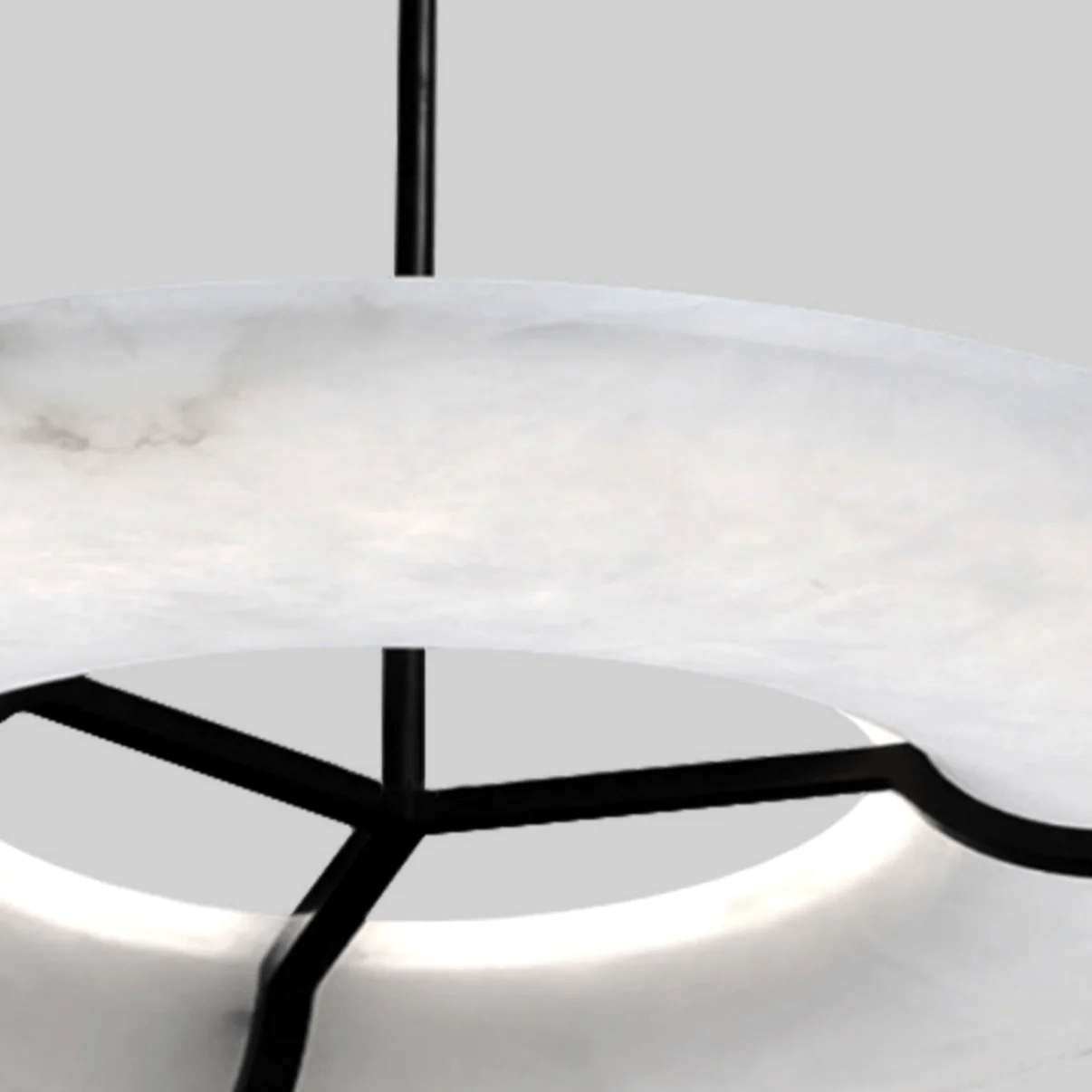 Carve Alabaster Pendant Light – Hand‑Carved Stone Shade with Black Frame