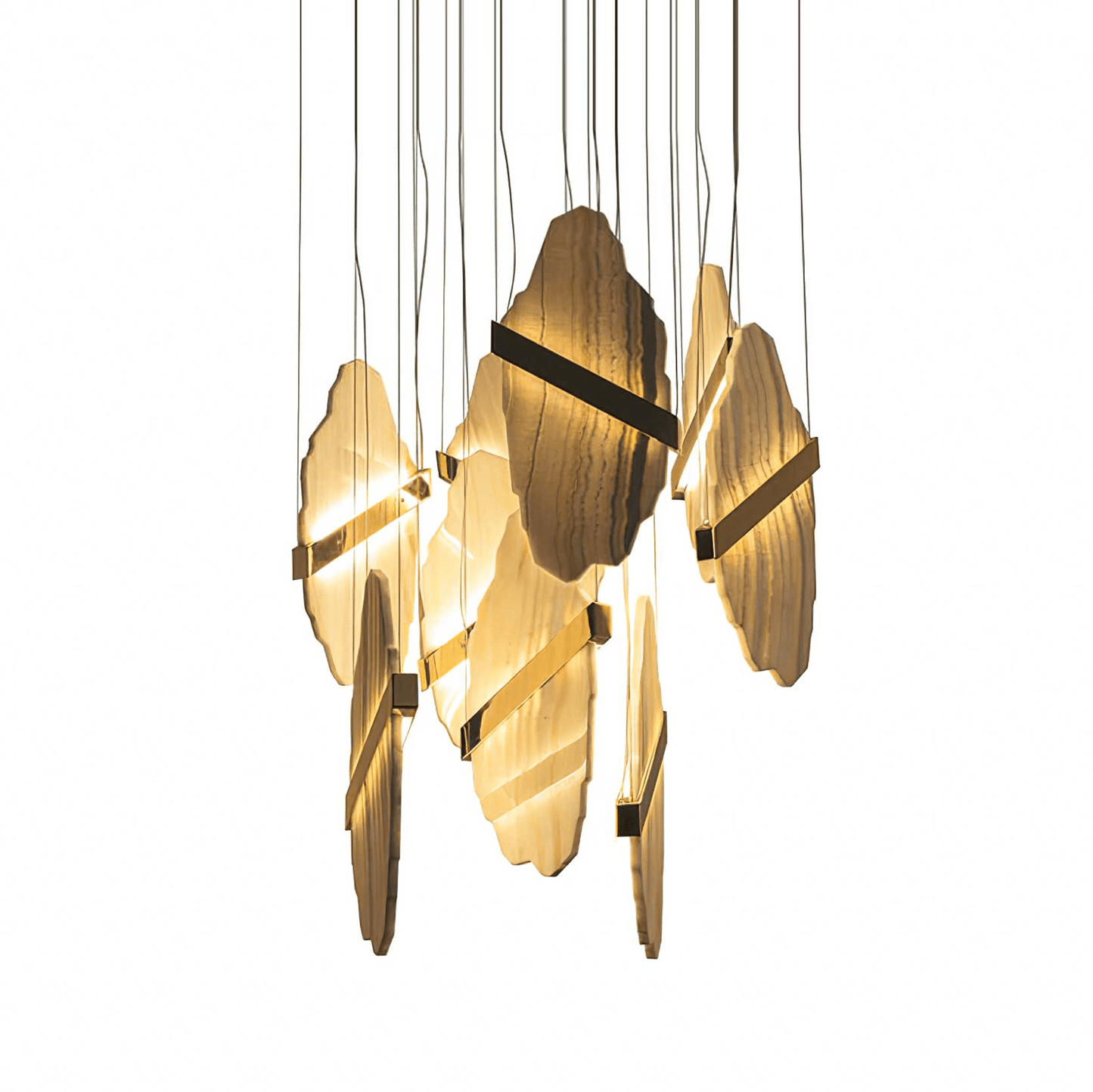 Auralith Gold-White Alabaster LED Chandelier with Seven Panels