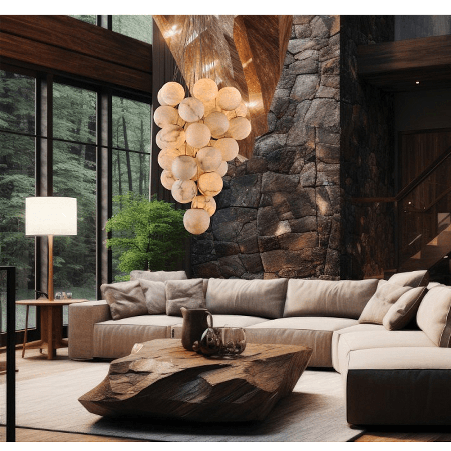 Luxury Gold & White Alabaster Globe Chandelier – 39" Diameter