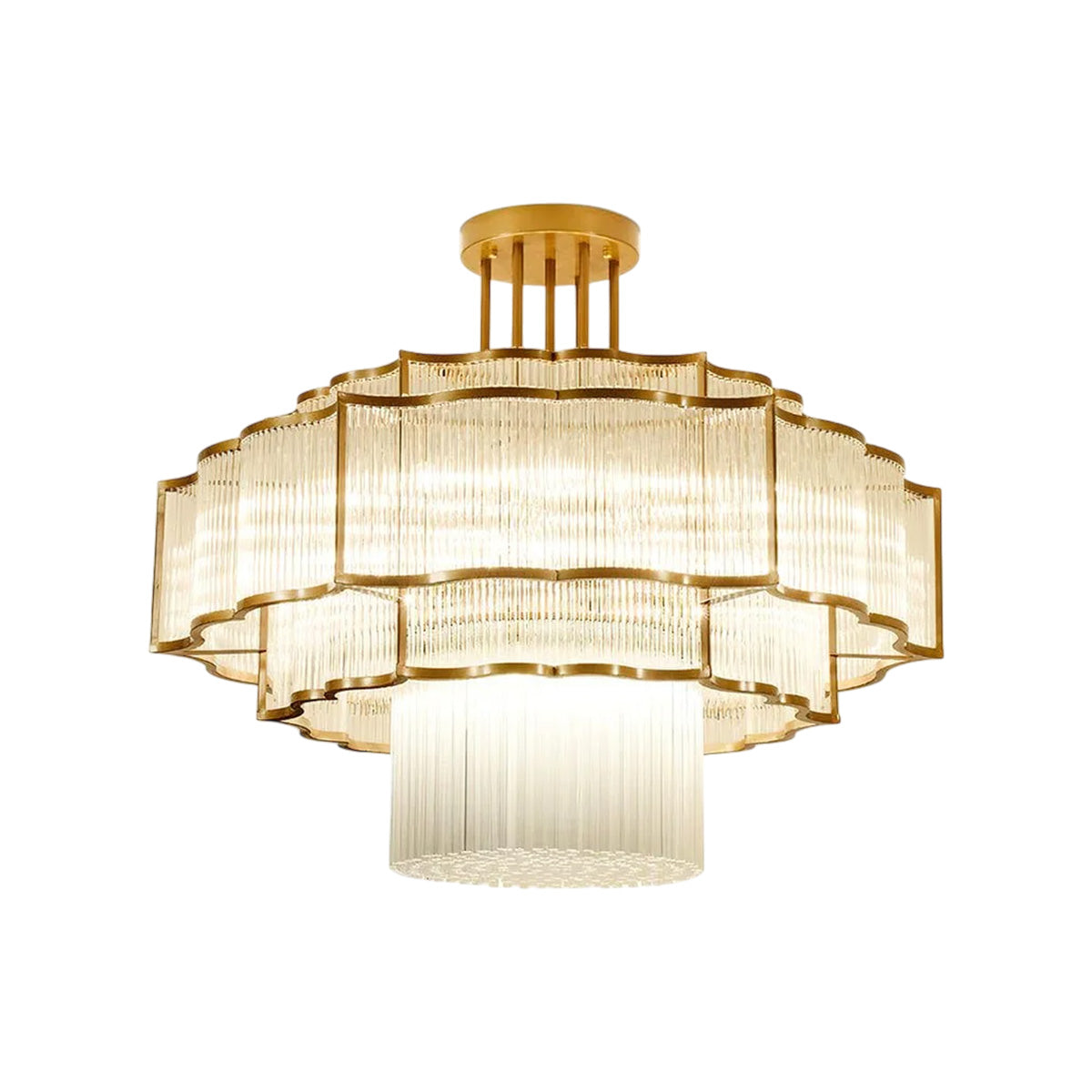 Gold Black Crystal Chandelier with Tiered Glass Design
