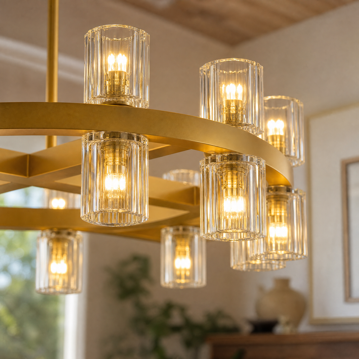 18" 16-Light Modern Gold Crystal Wagon Wheel Chandelier